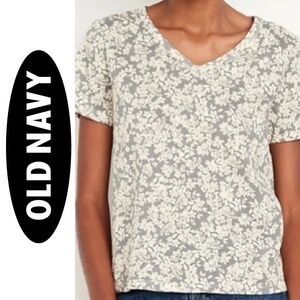 🌸3/$25 OLD NAVY Gray and Cream Cotton Tee | Large